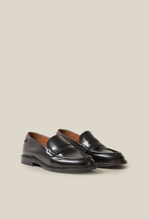 Black leather loafers