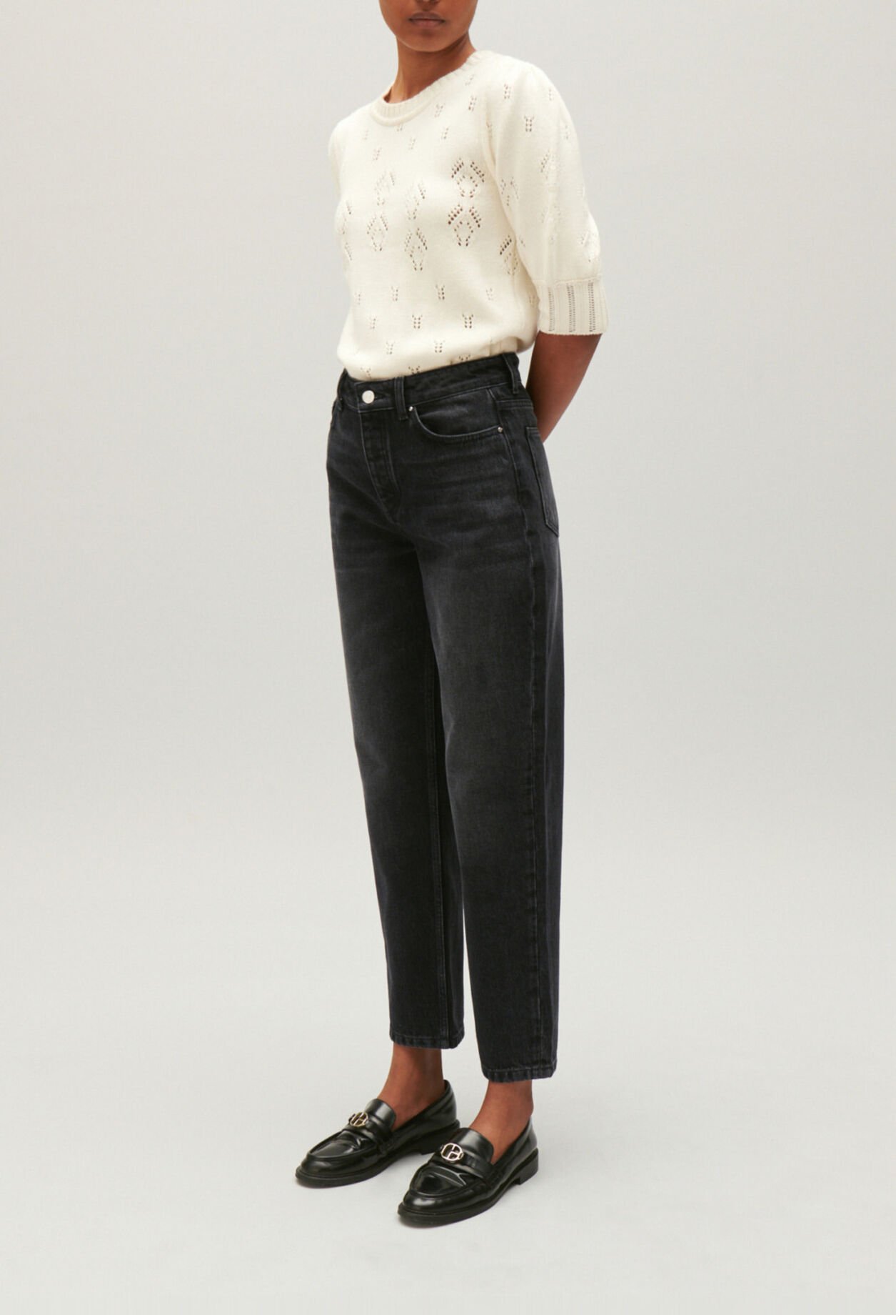Anthracite faded straight-leg jeans
