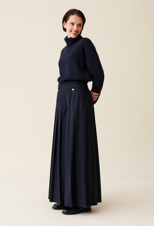 Navy blue loose-fit creased trousers 
