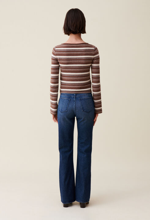 Striped flared sleeve jumper