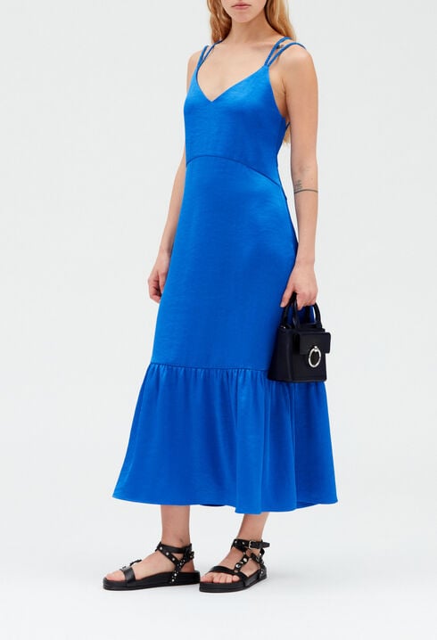 Satiny blue midi dress