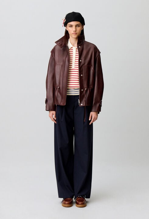 Wide-cut leather jacket