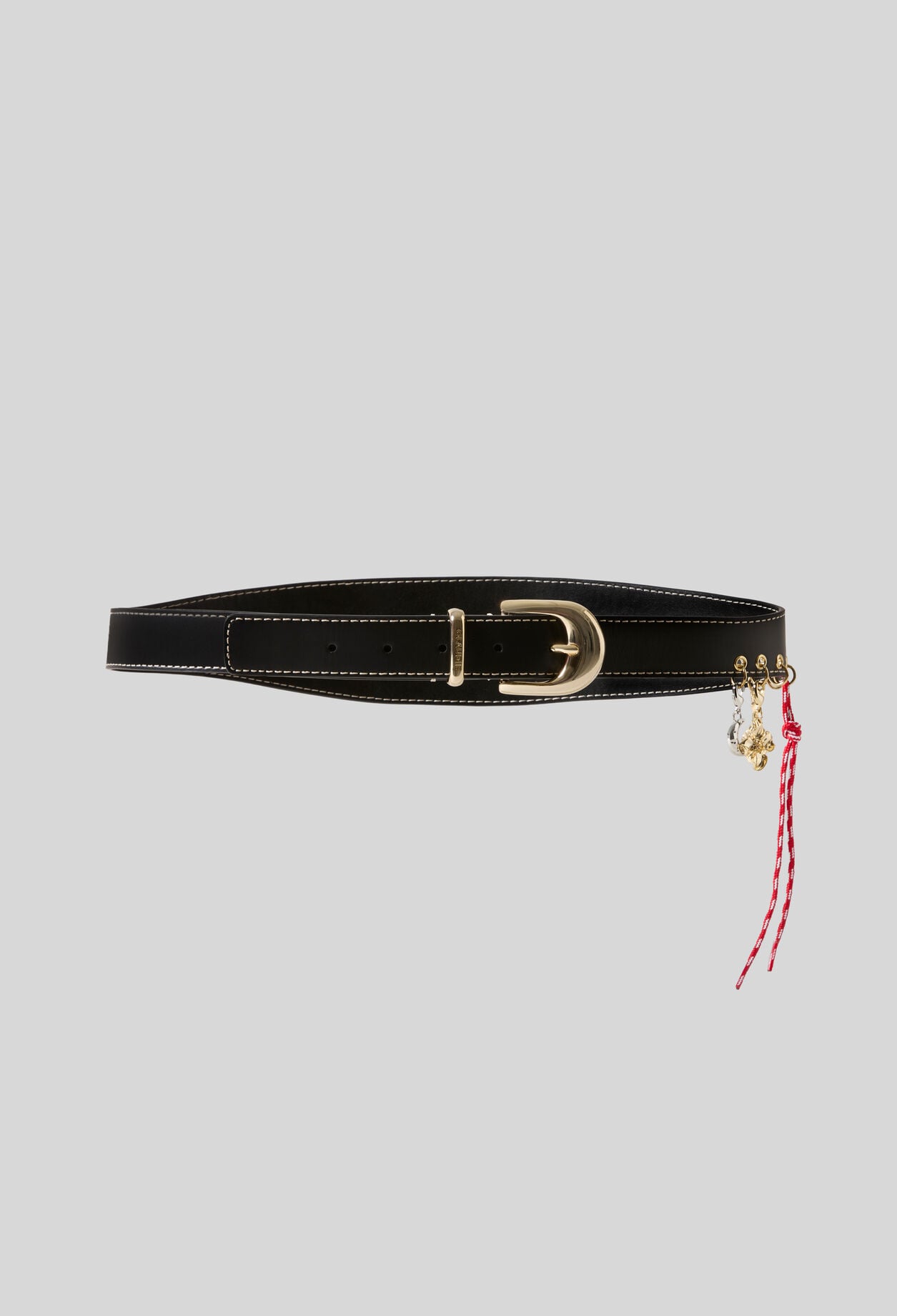 Leather eyelet belt with charms