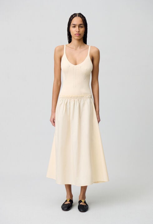 Midi dress with crochet bodice