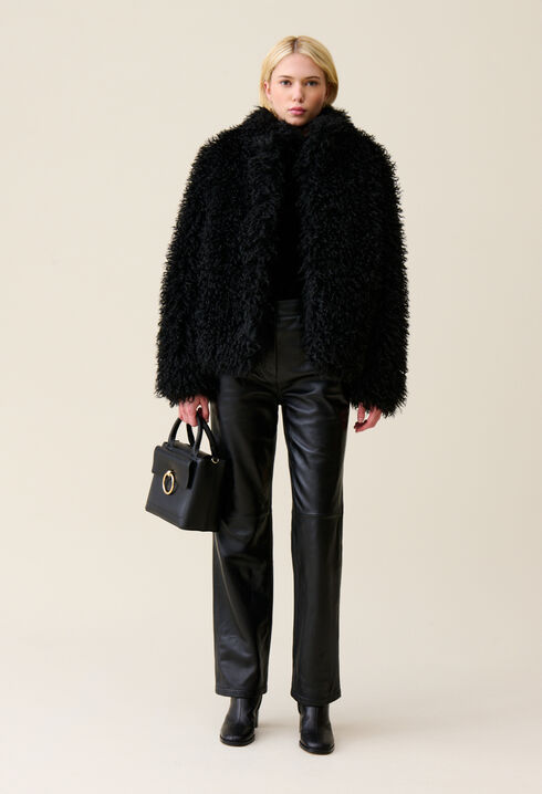 Black faux fur coat