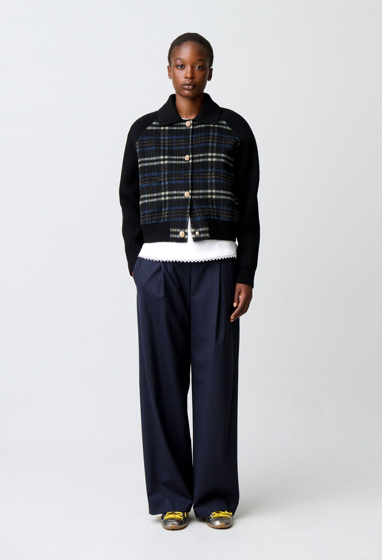 Striped bi-material jacket