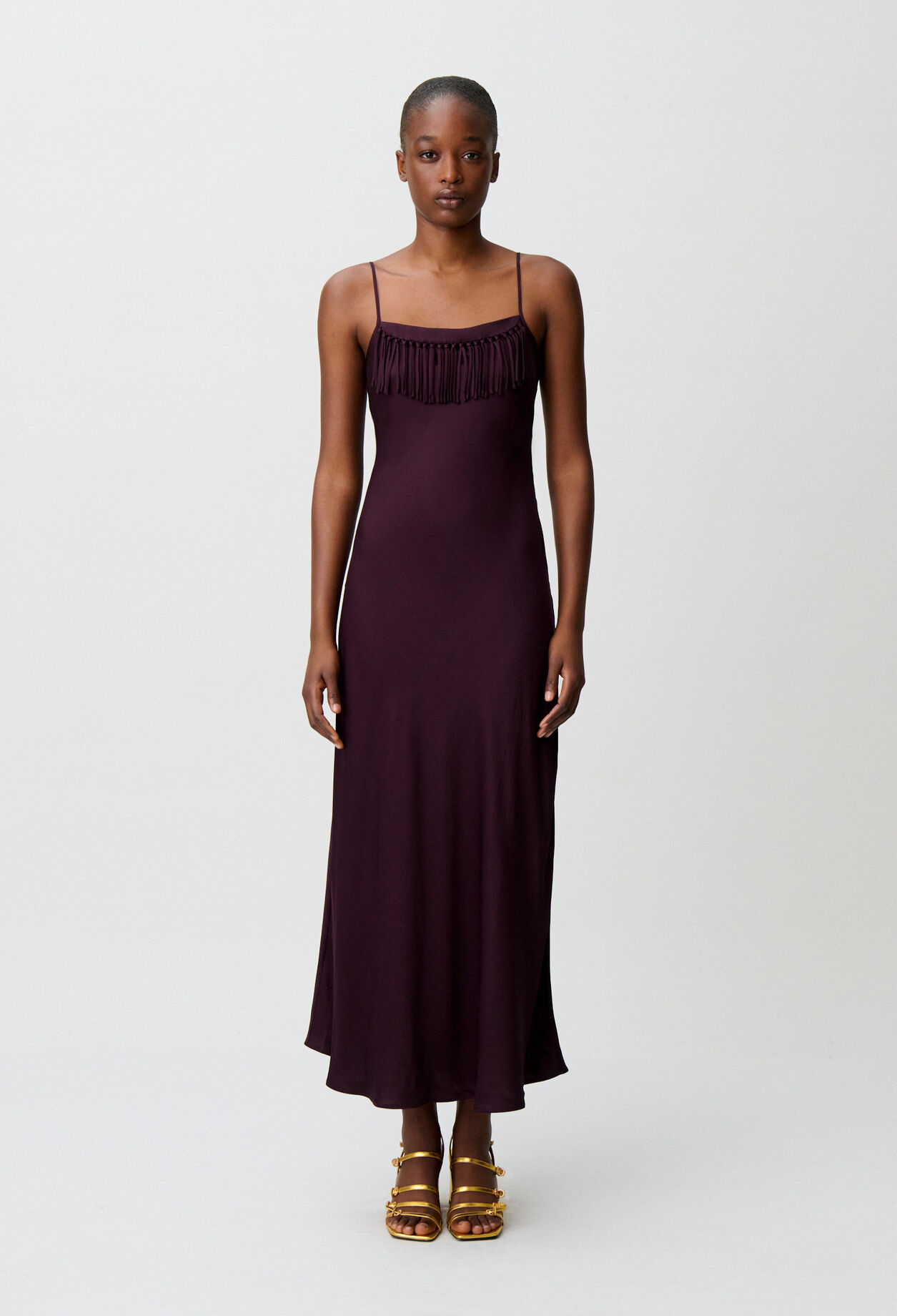Flowy fringed satin dress