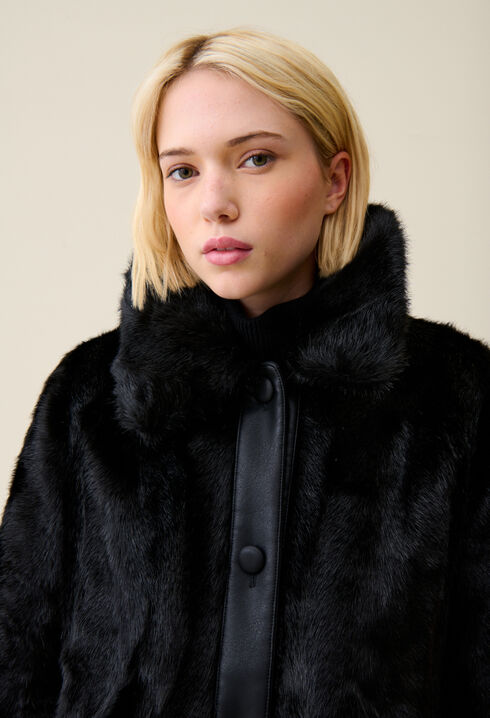 Black faux fur coat