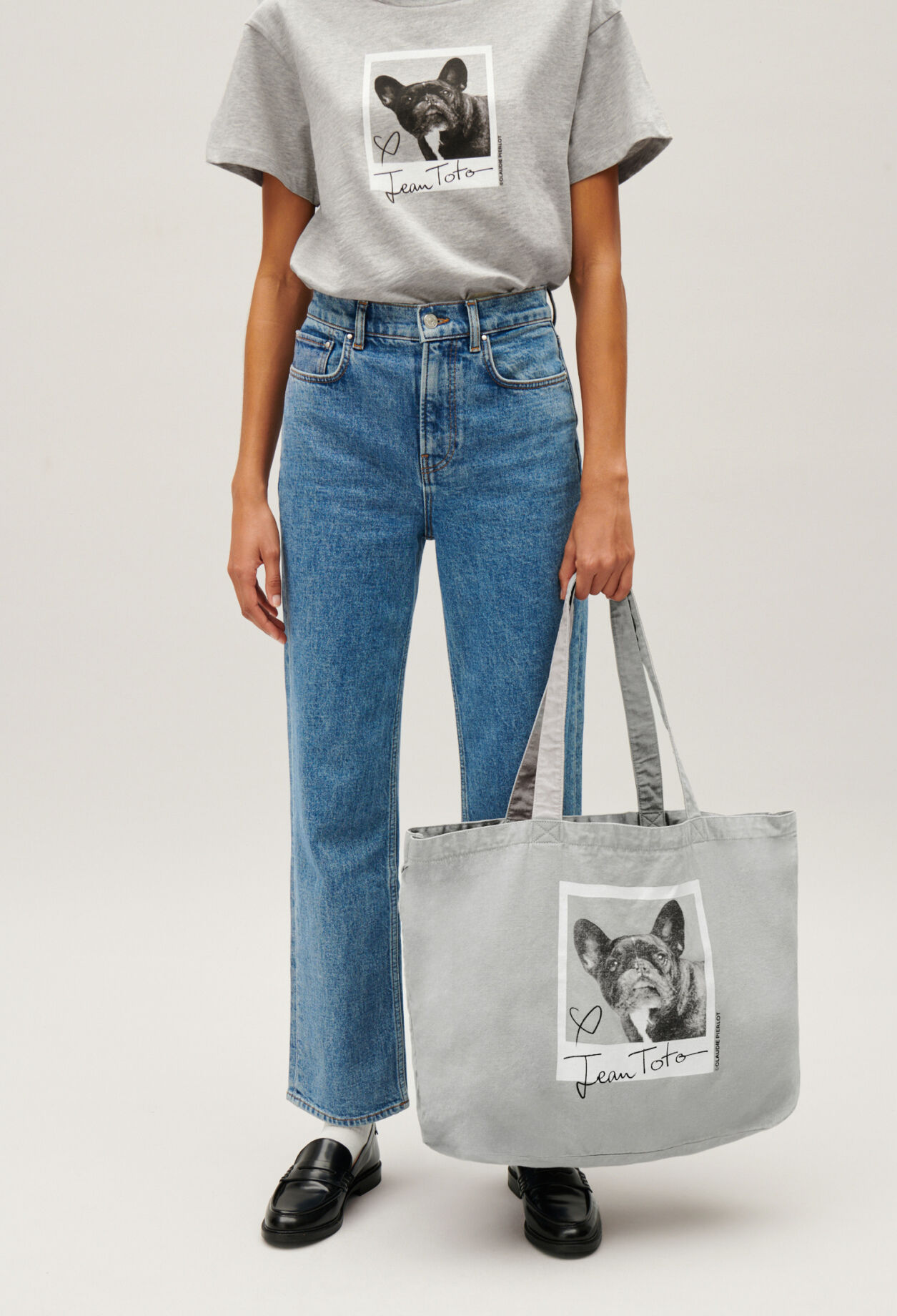 Marled grey canvas Jean Toto tote bag for women Claudie Pierlot