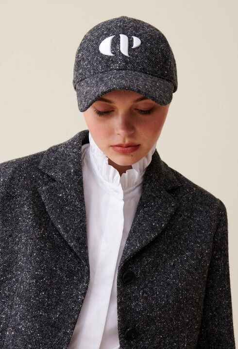 Tweed cap with CP embroidery