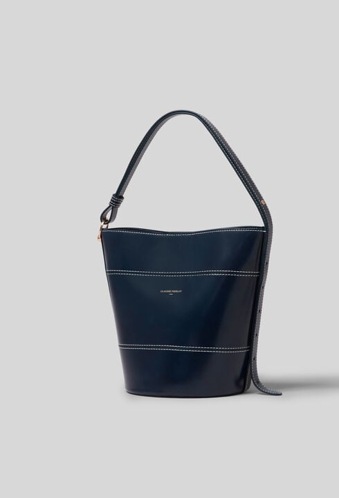 Adjustable leather bucket bag