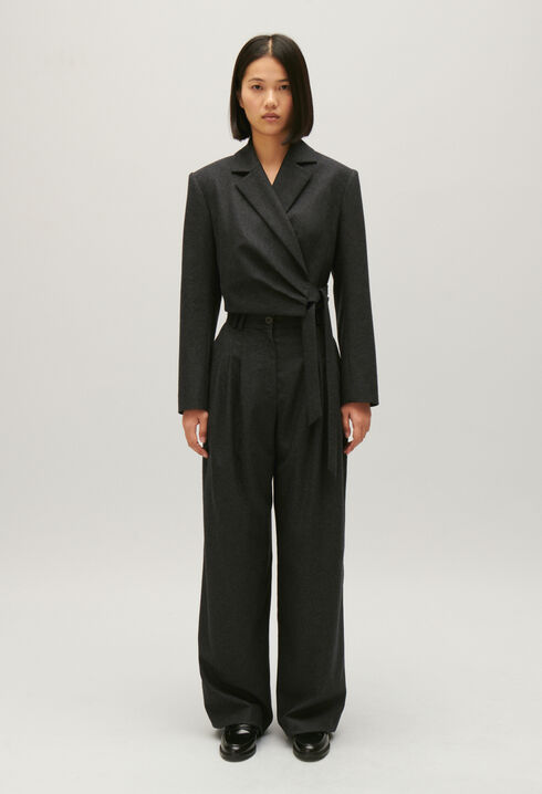 Flecked grey cropped suit jacket