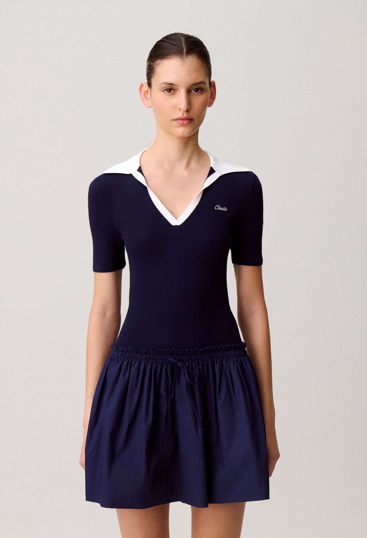 Bi-material knit dress