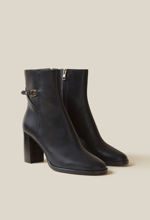 Patent leather heeled ankle boots