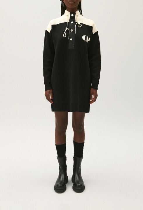 Black jumper dress with zipped rollneck