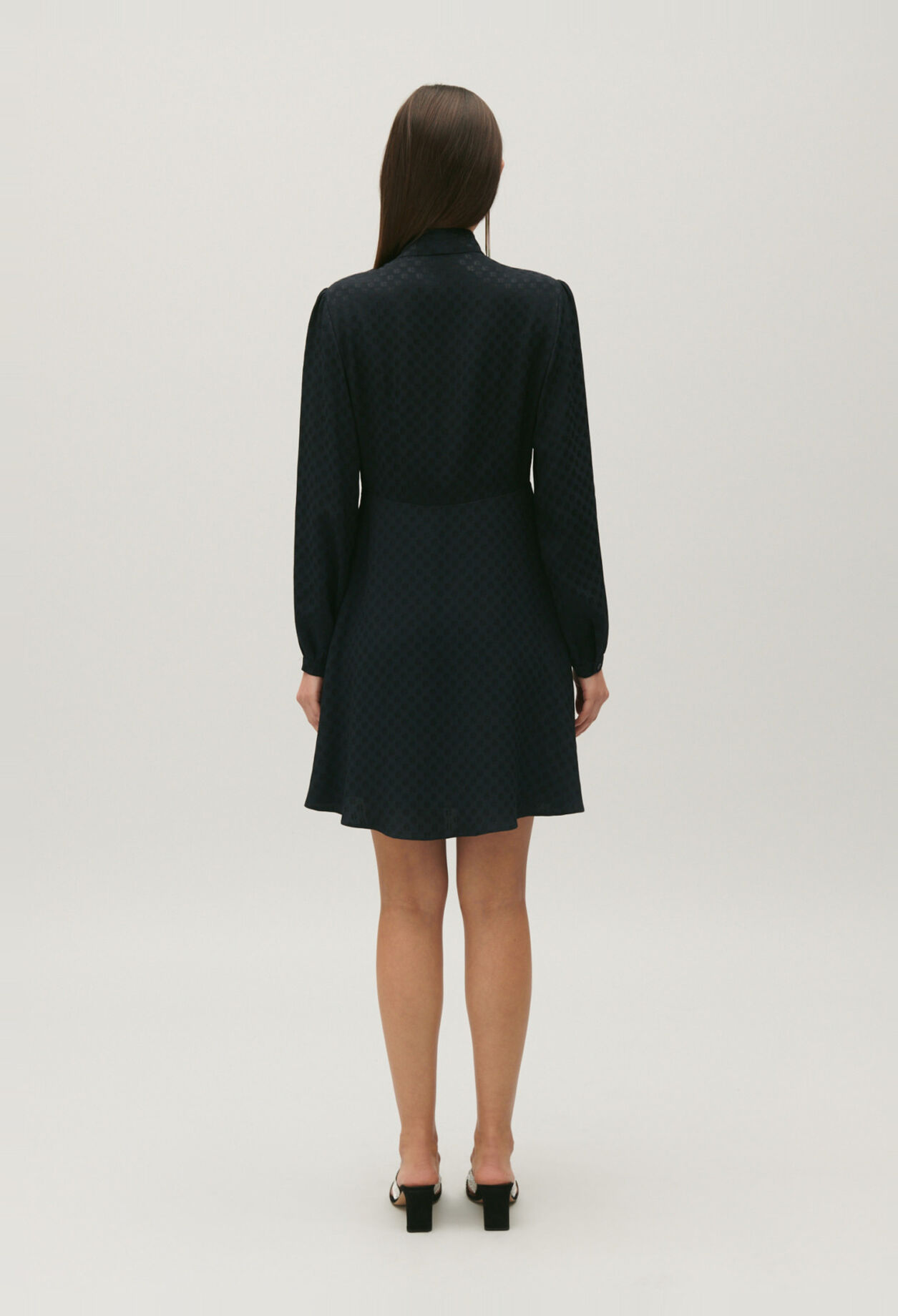 Dress with black pussy bow collar