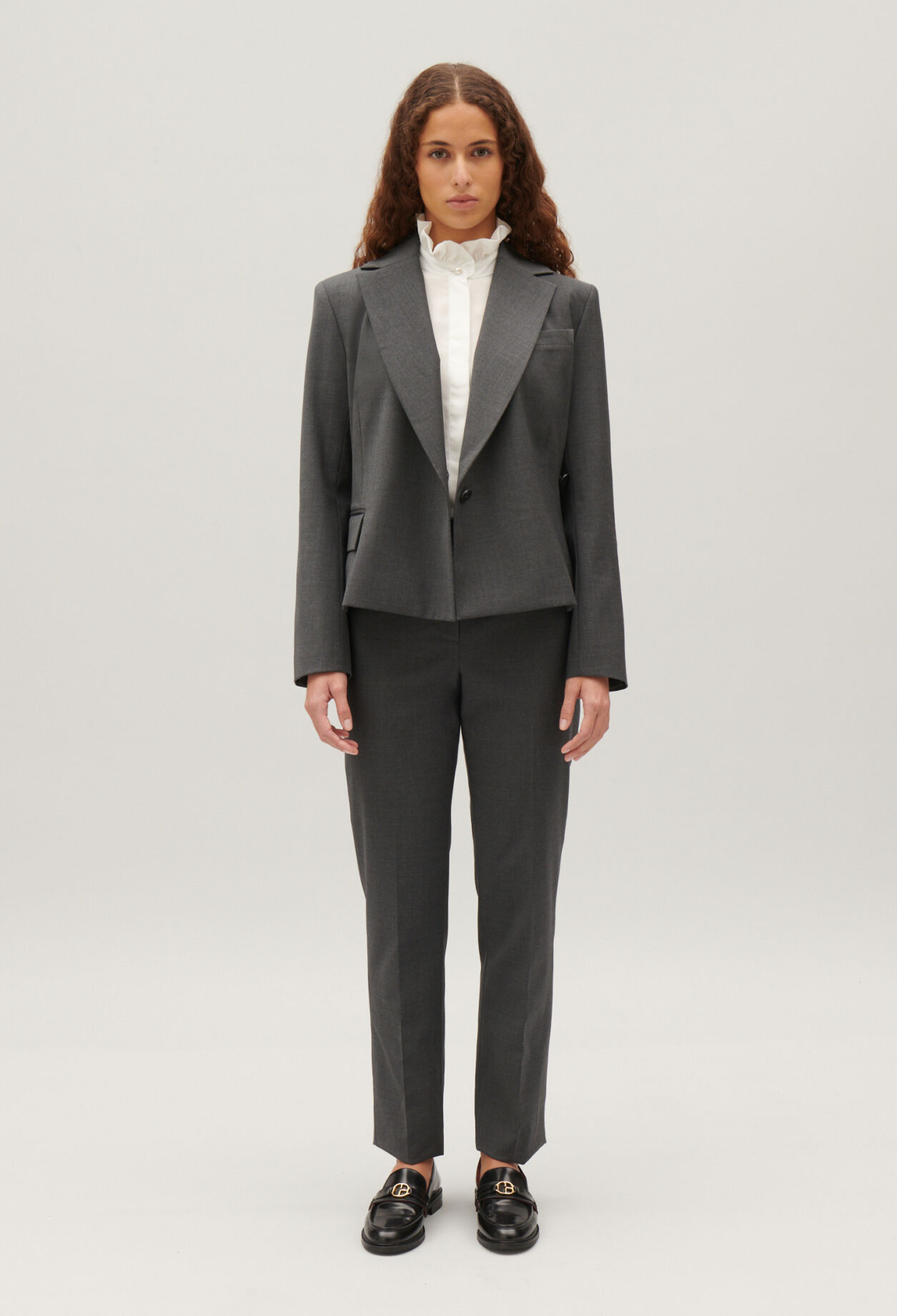 Flecked grey wrapover suit jacket