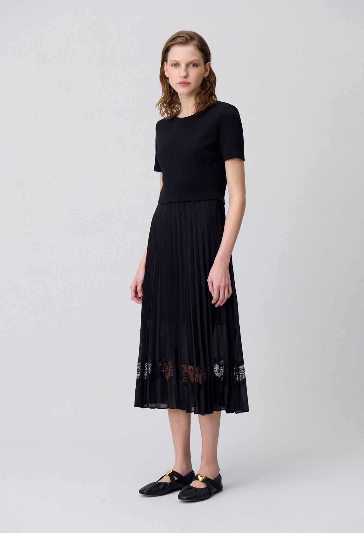 Twist black bi-material midi dress 