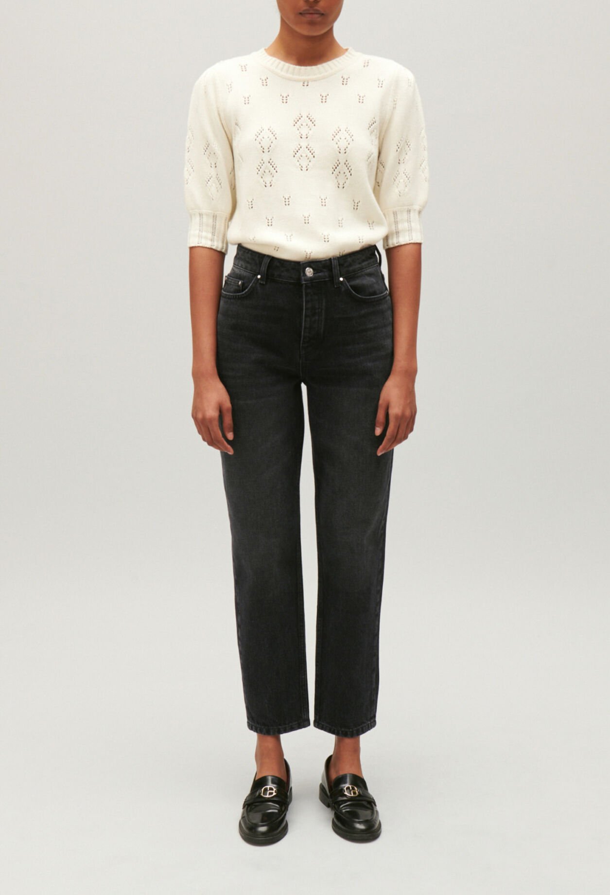 Anthracite faded straight-leg jeans