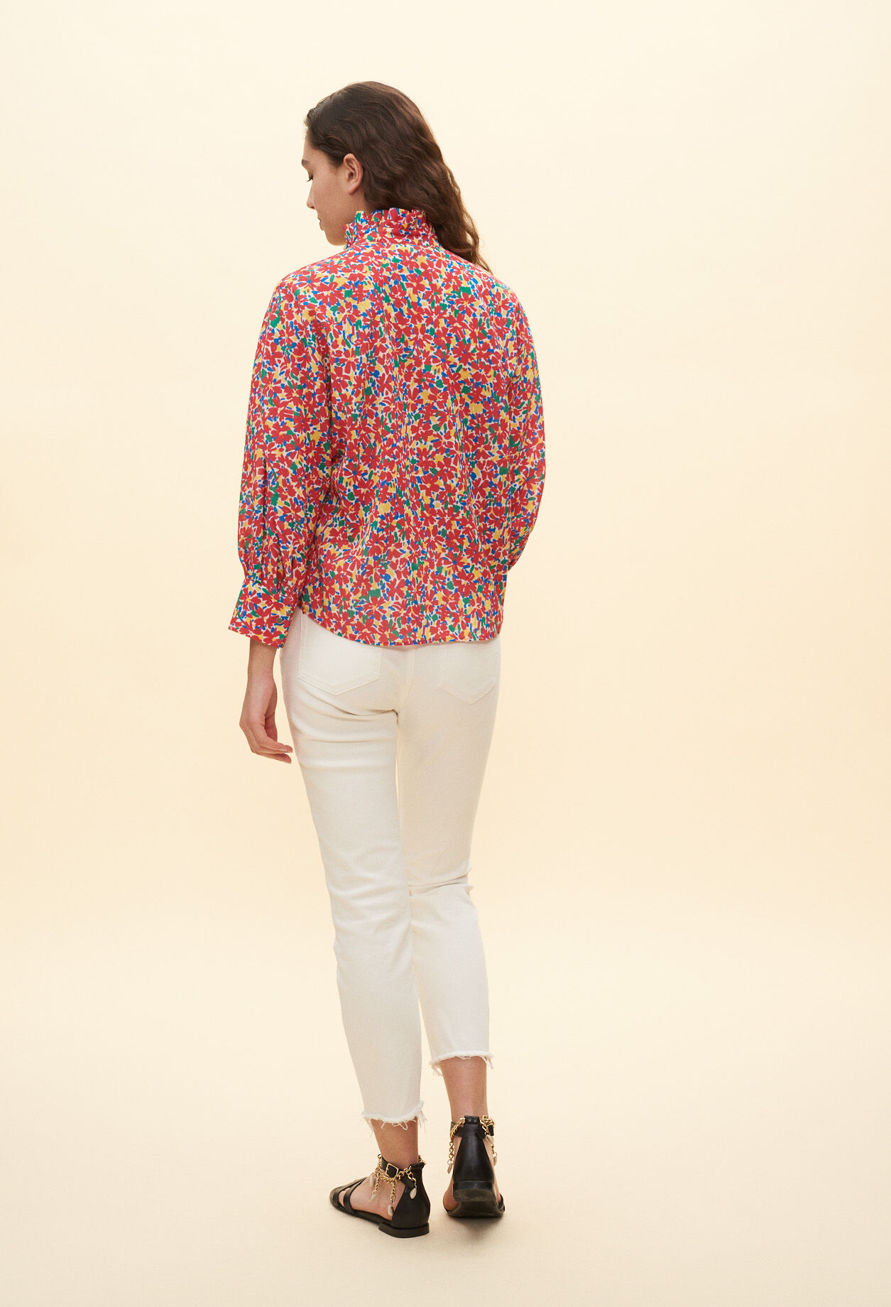 Printed shirt with Victorian collar