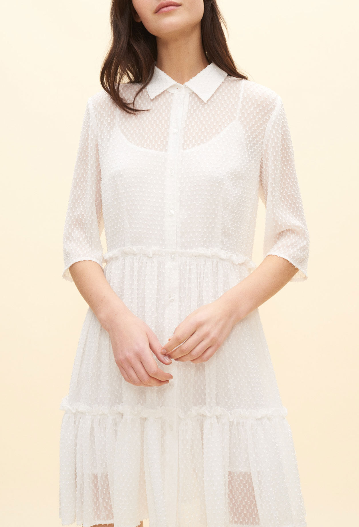 White dotted Swiss shirt dress