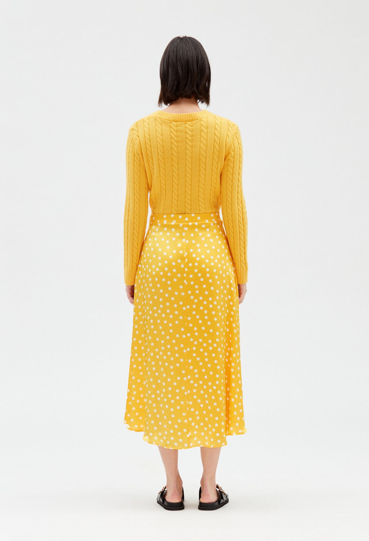 Yellow mid-length silk skirt