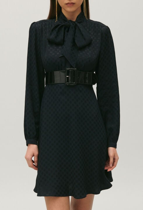 Dress with black pussy bow collar