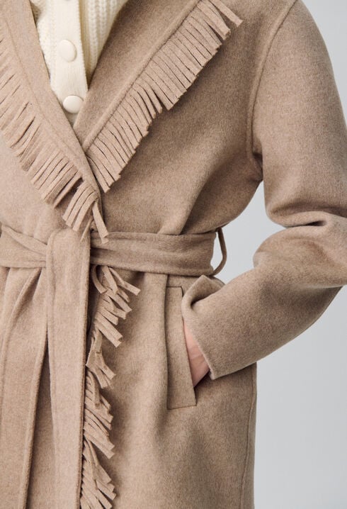 Short Wool Coat with Fringes