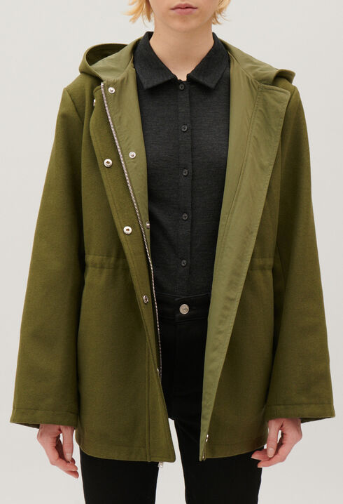 Khaki reversible hooded parka