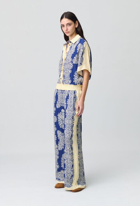 Wide-Leg Fluid Print Trousers
