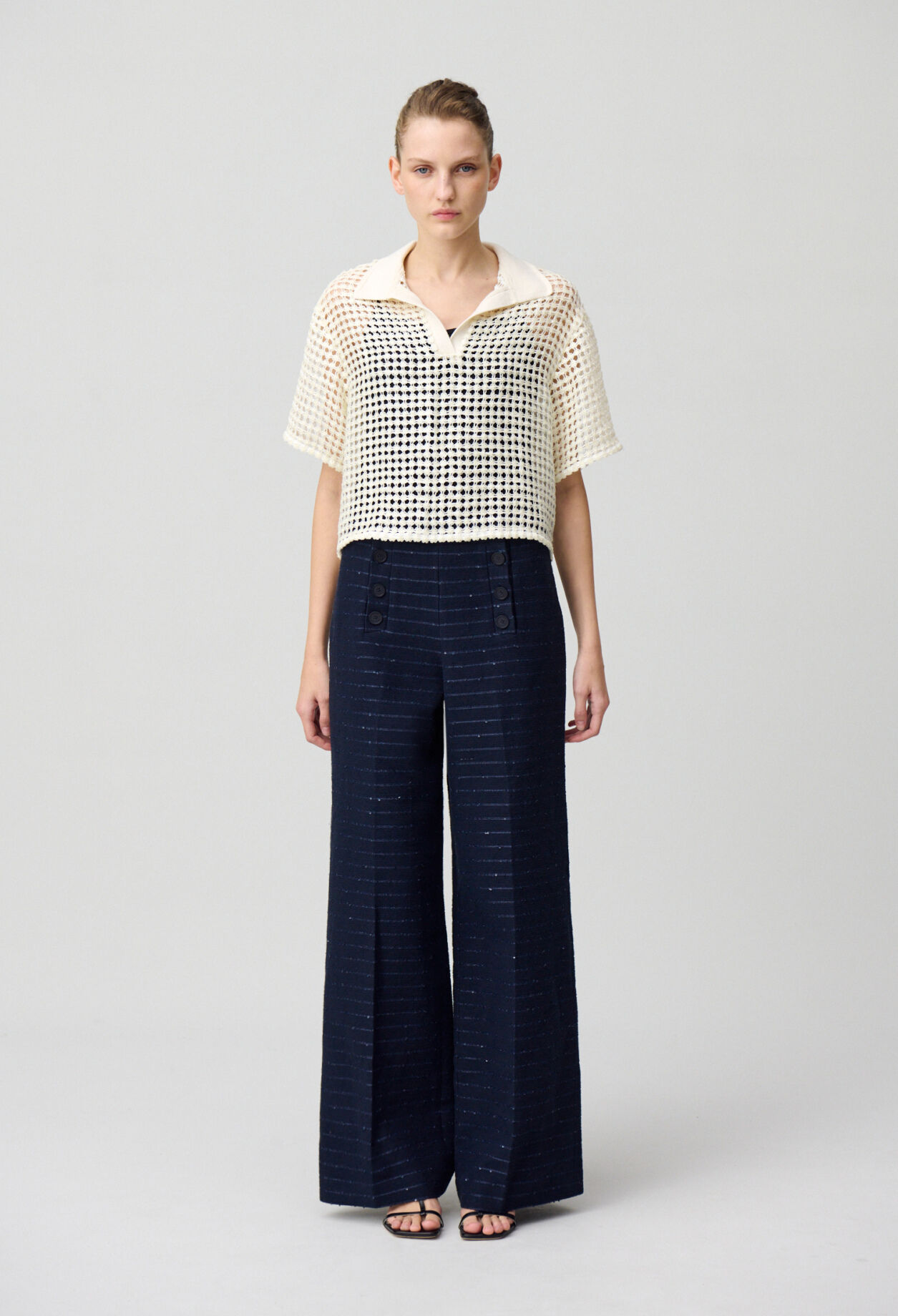 Striped straight cut trousers