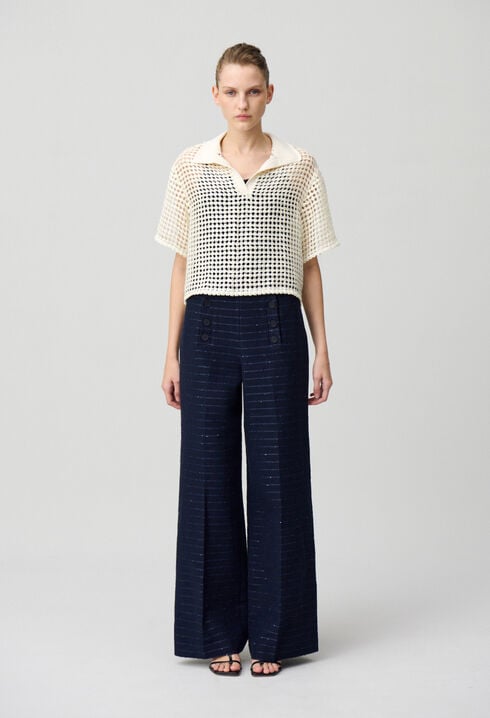 Striped straight cut trousers