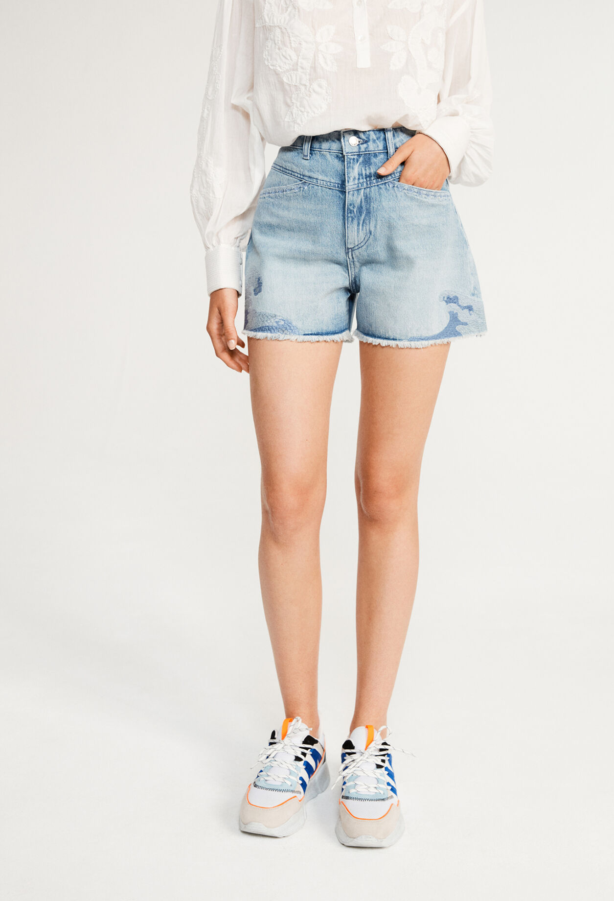 Faded denim shorts
