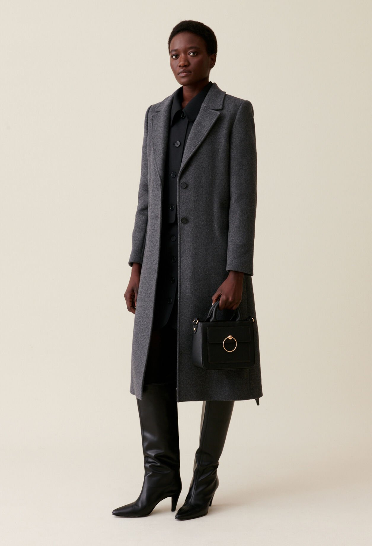 Long grey belted coat