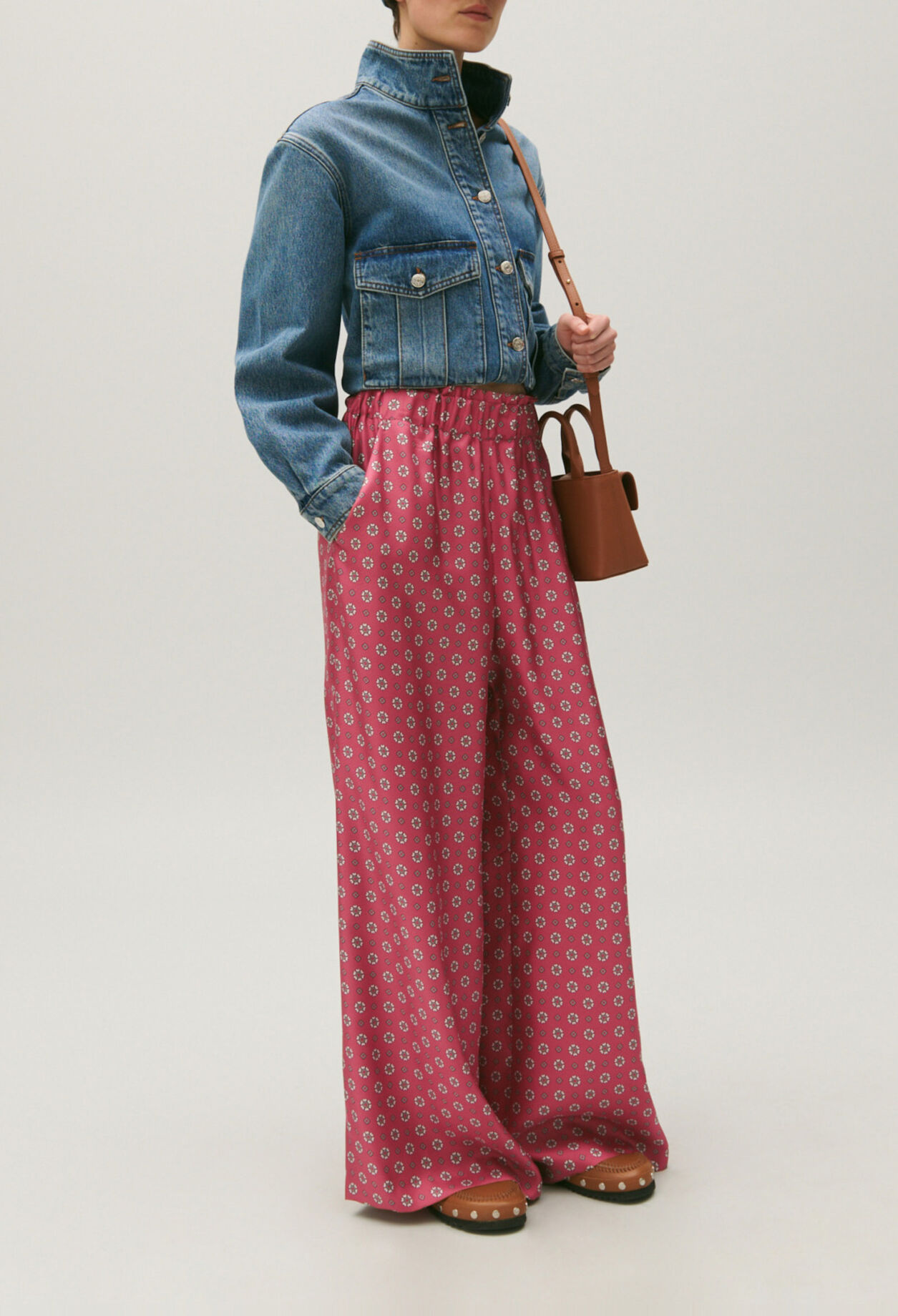 Printed satin trousers