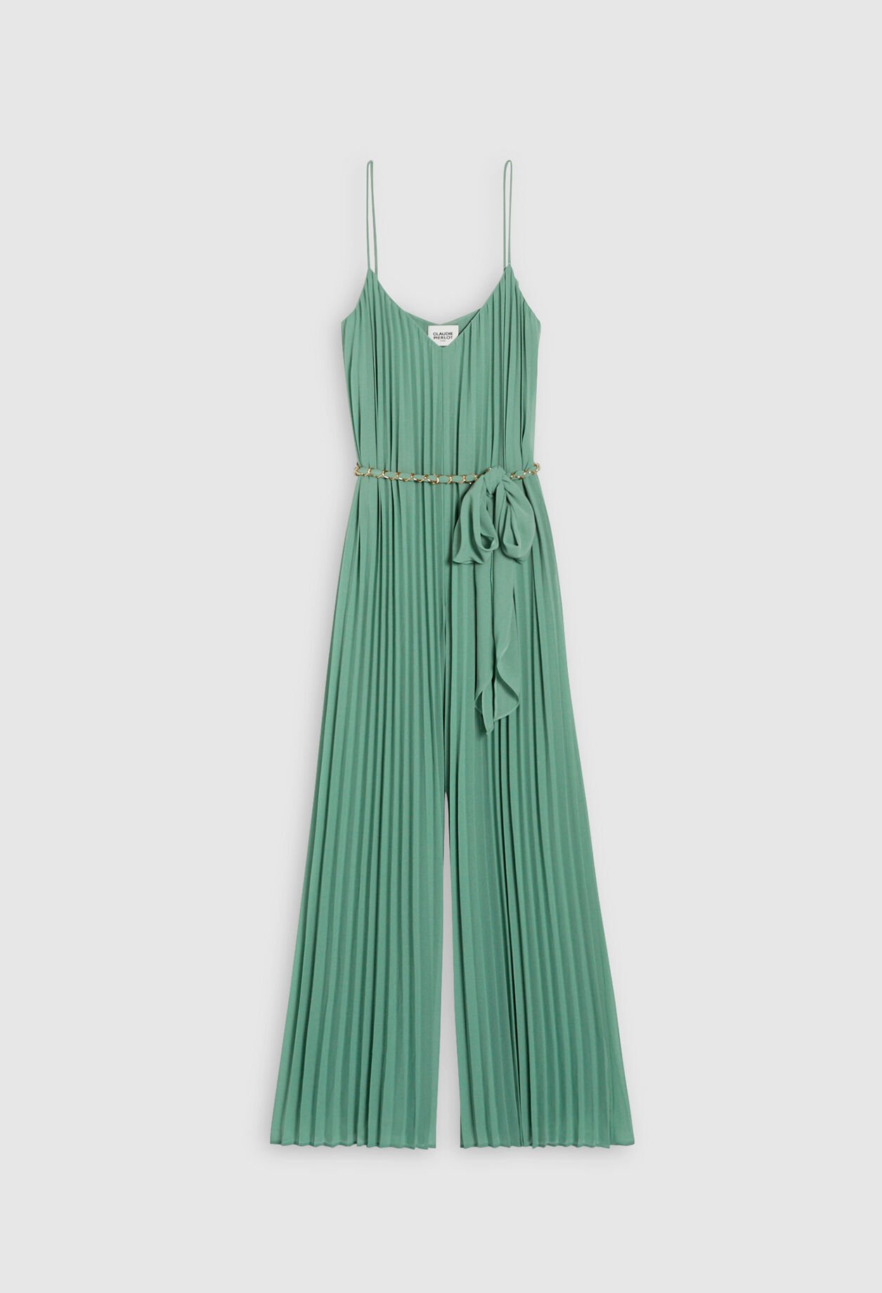 Pleated jumpsuit with straps