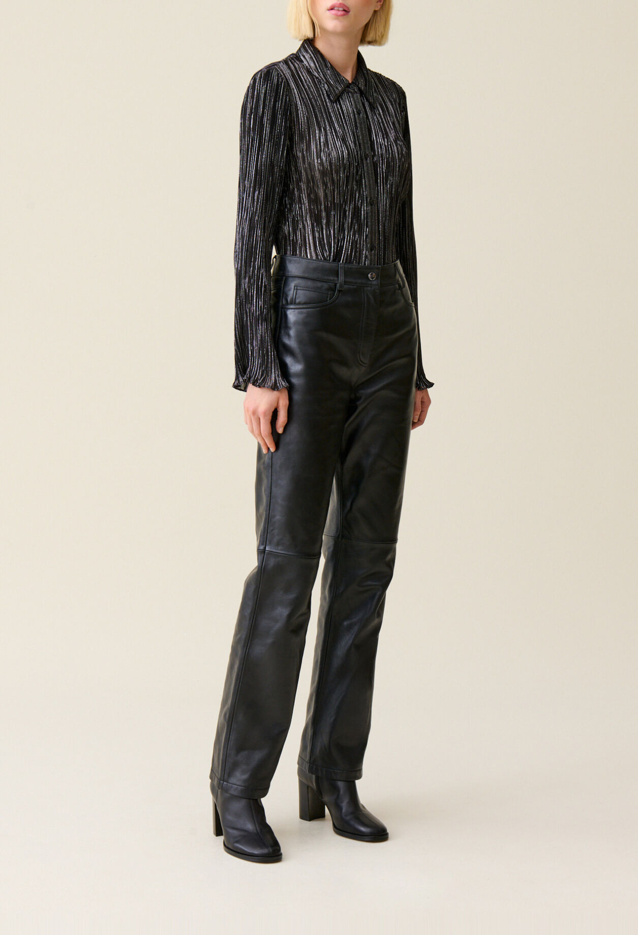Silver pleated fluid blouse