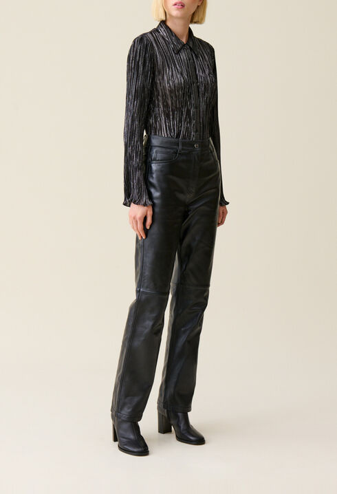 Silver pleated fluid blouse