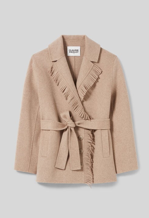 Short Wool Coat with Fringes