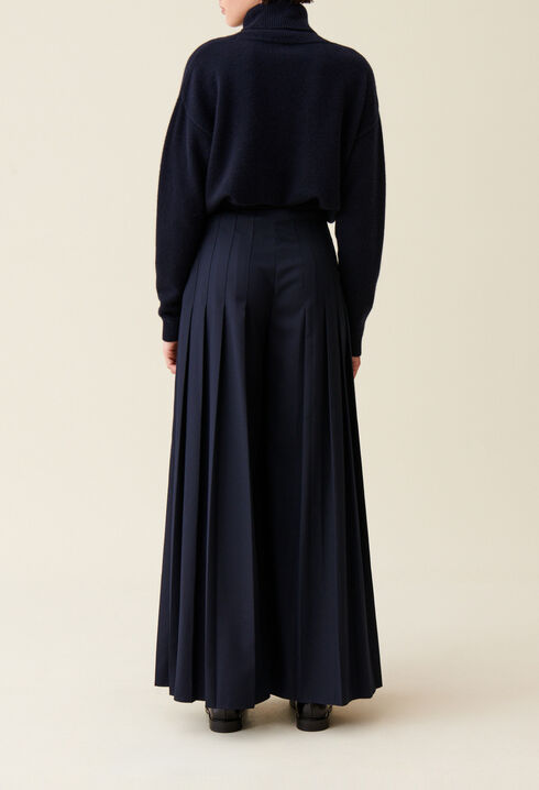 Navy blue loose-fit creased trousers 