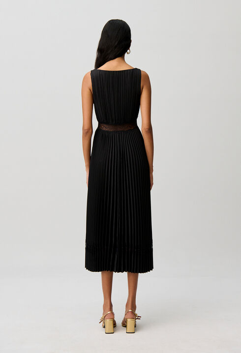 Flowy pleated satin dress