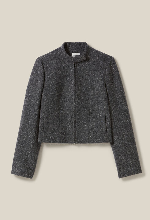 Grey short mixed wool jacket