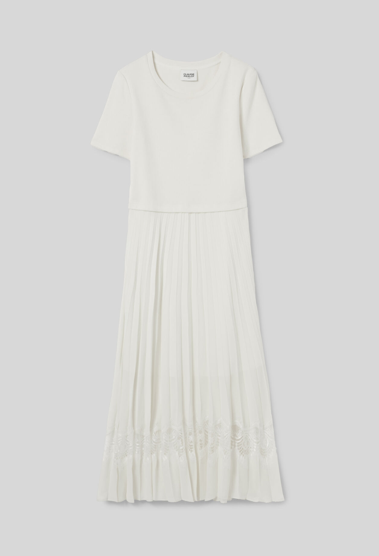 Twist ivory bi-material midi dress 