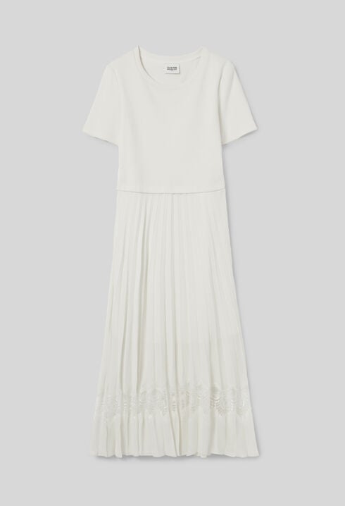 Twist ivory bi-material midi dress 