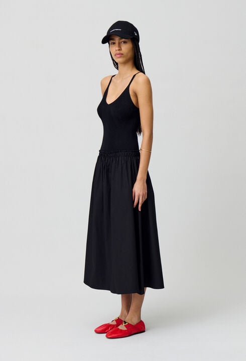 Midi dress with crochet bodice