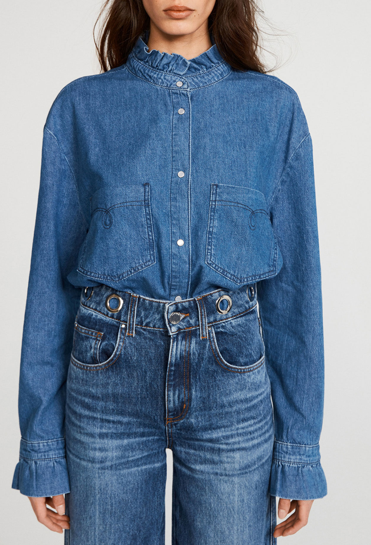 Organic cotton gathered collar shirt