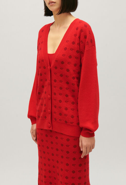 Red jacquard cardigan