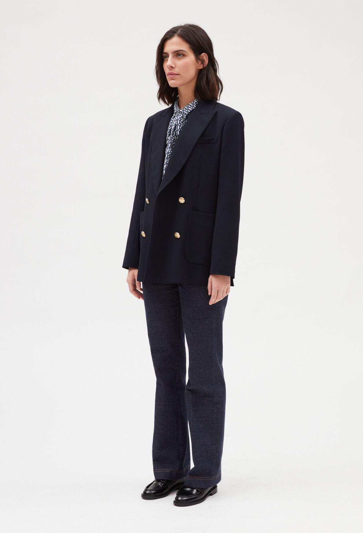 Blue double-breasted suit jacket
