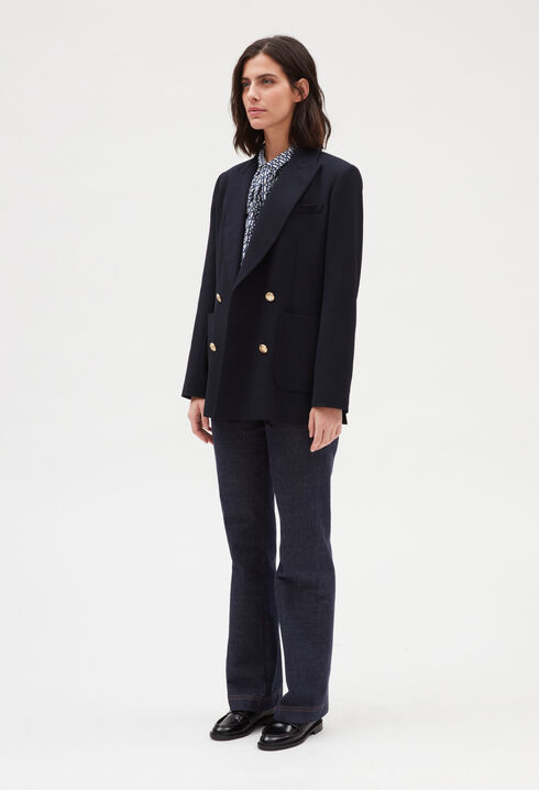 Blue double-breasted suit jacket