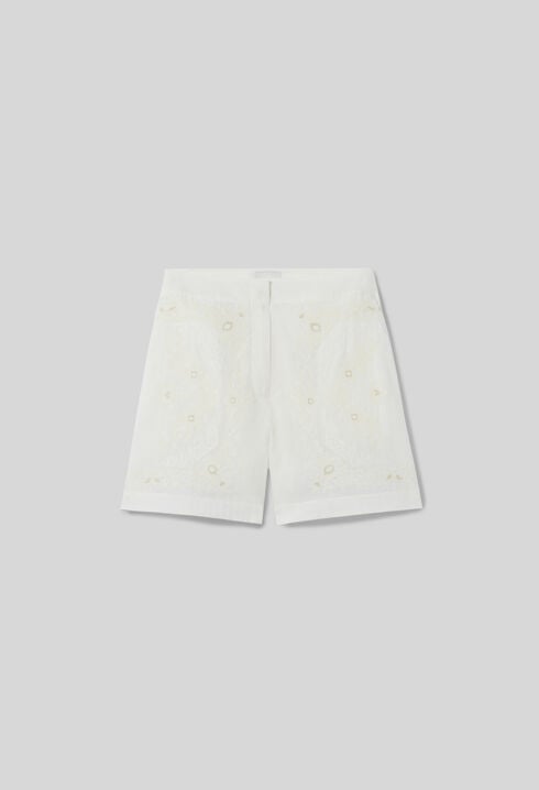 Embroidered cotton ramie shorts